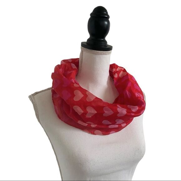 Valentine’s Day Ombré Multi Heart Print Fashion Scarf Red & Pink OSFM - Picture 3 of 4